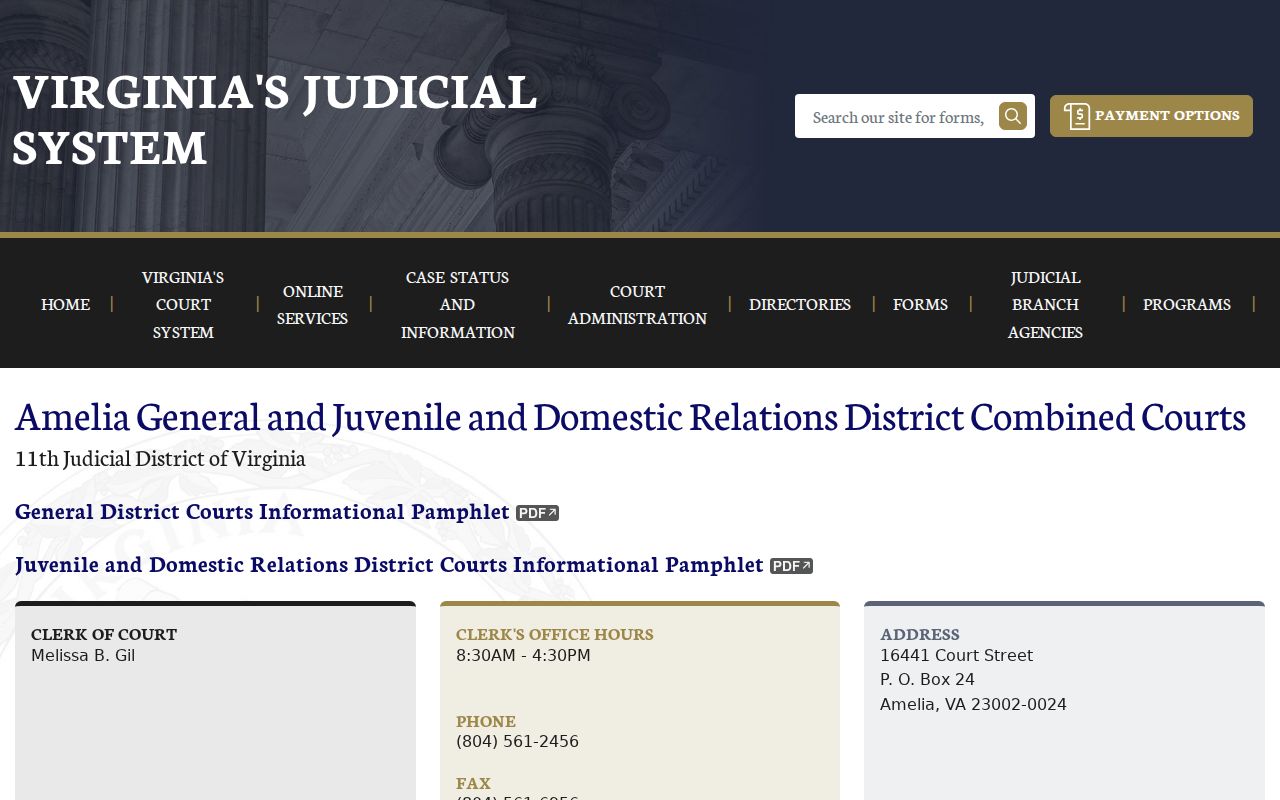 Amelia County active warrant records reference for the combined General District and JDR court