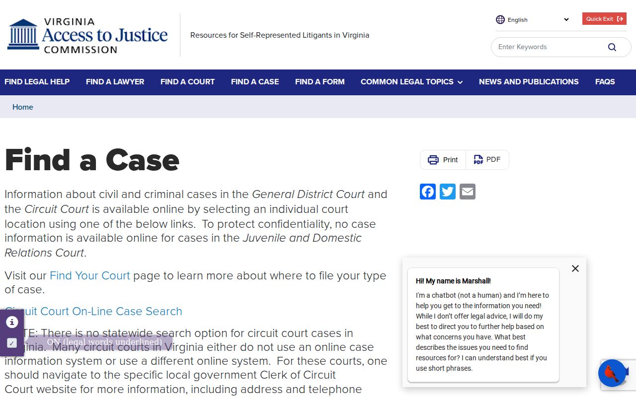 Amelia County warrant records reference showing Virginia's official explanation of case search limits