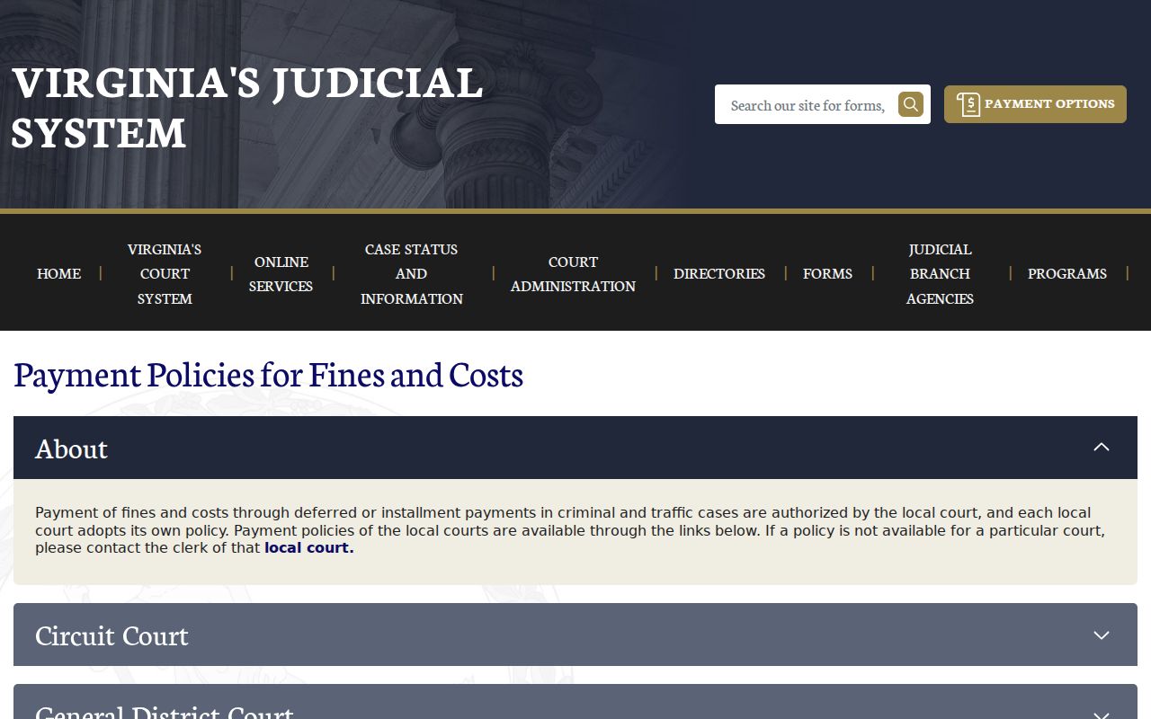 Amelia County traffic warrant payment reference showing the state court payment policy