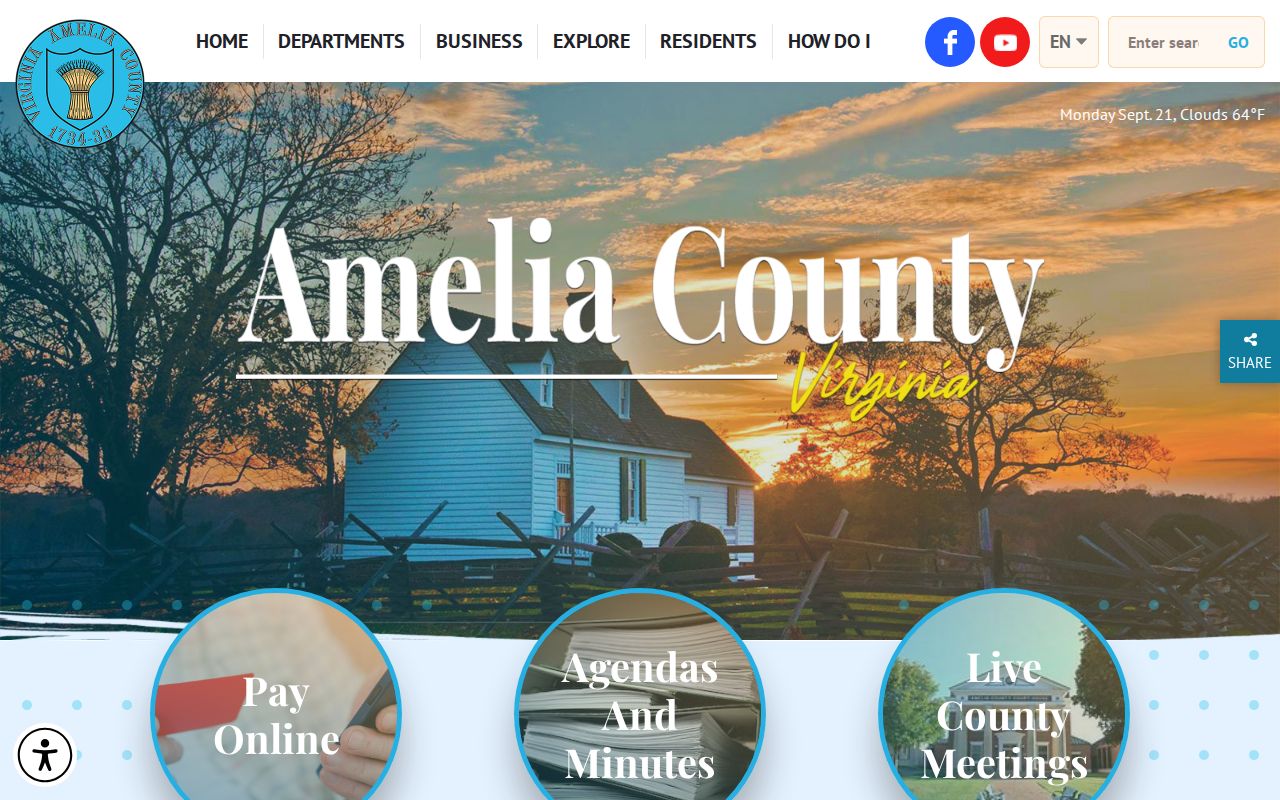 Amelia County municipal court warrant reference showing official county office and records navigation